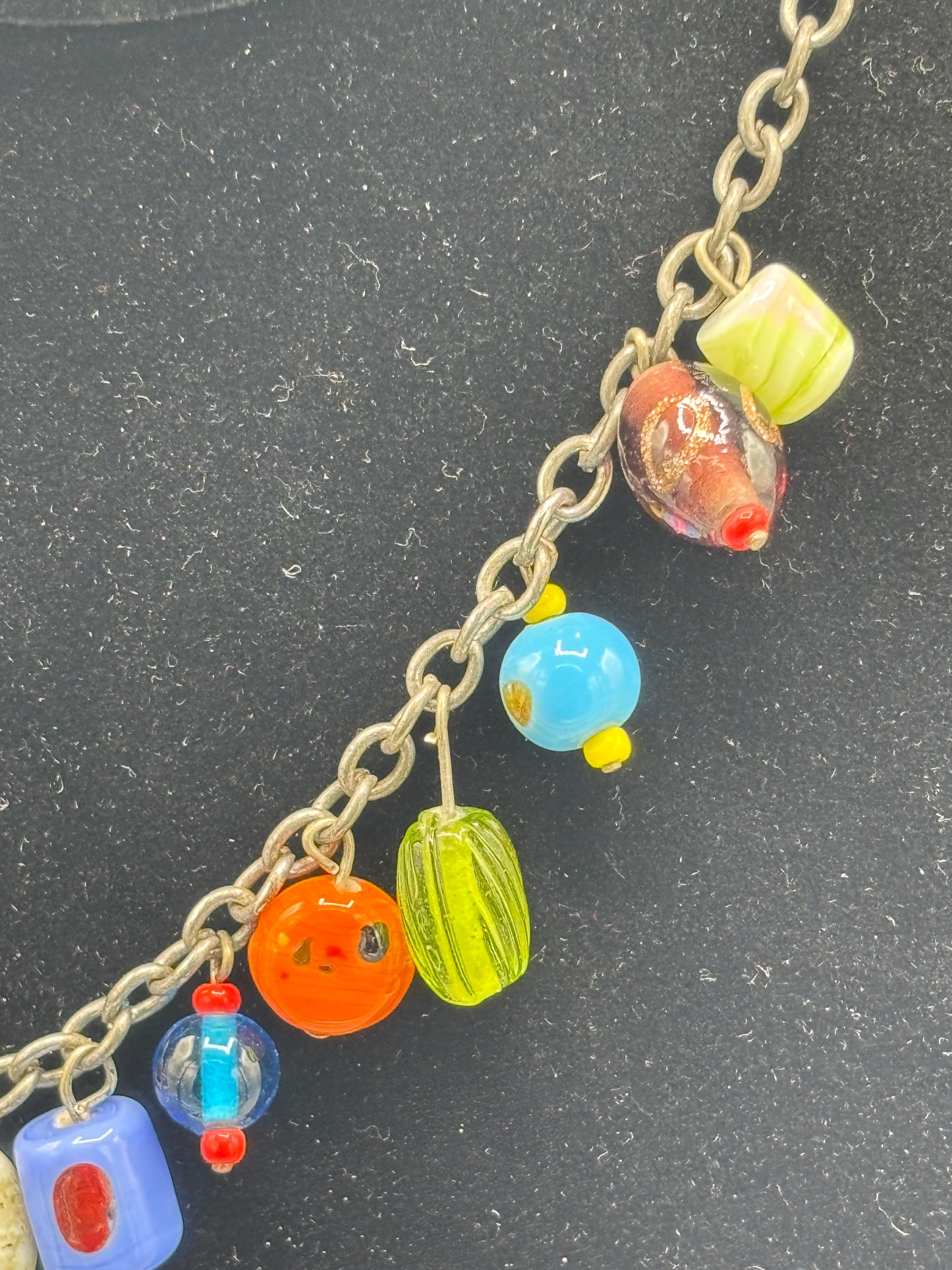 Colorful glass charm silver chain