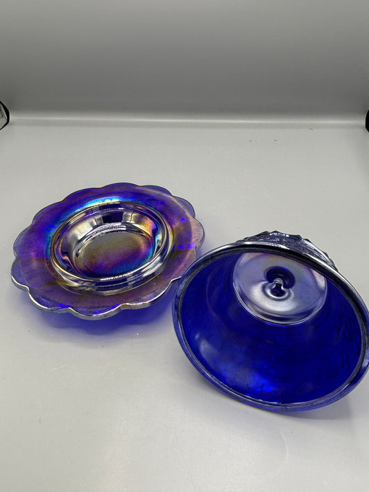 Cobalt blue iridescent harvest butter dish