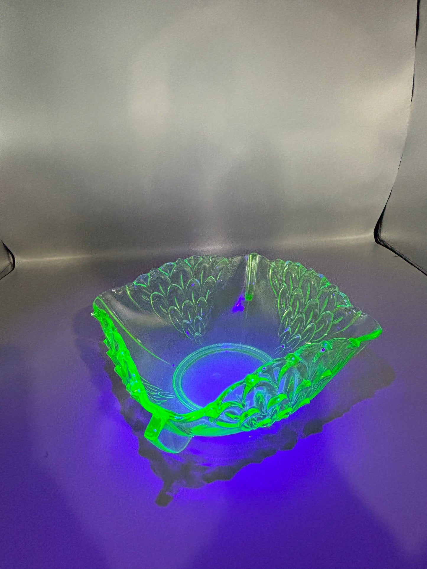 Vintage Czech Uranium glass fruit bowl