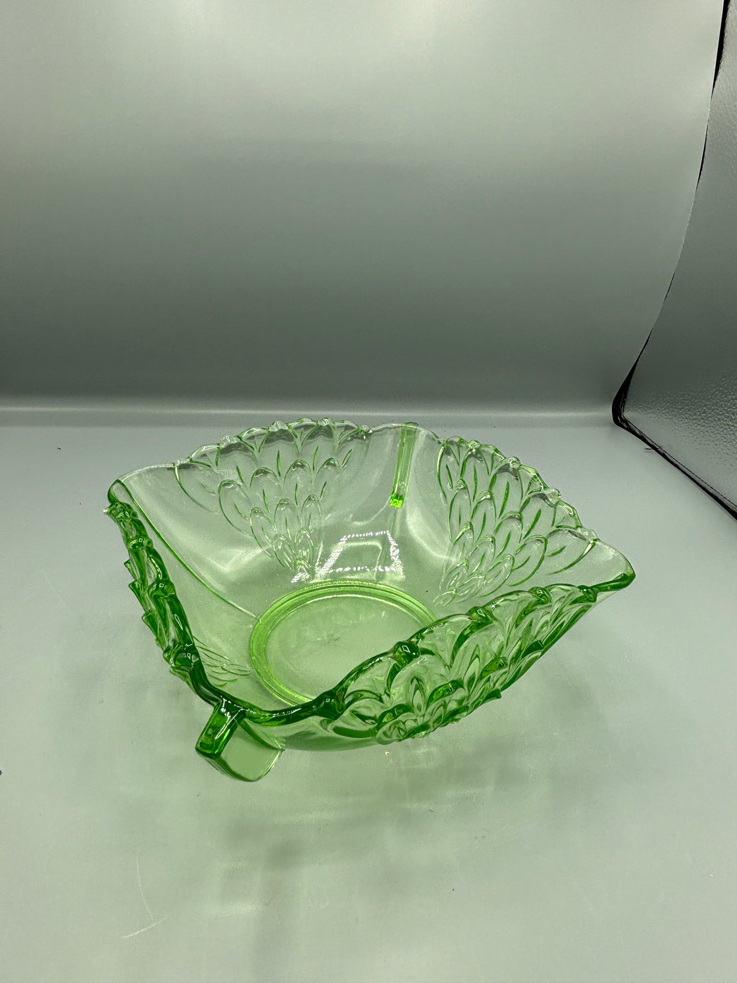 Vintage Czech Uranium glass fruit bowl