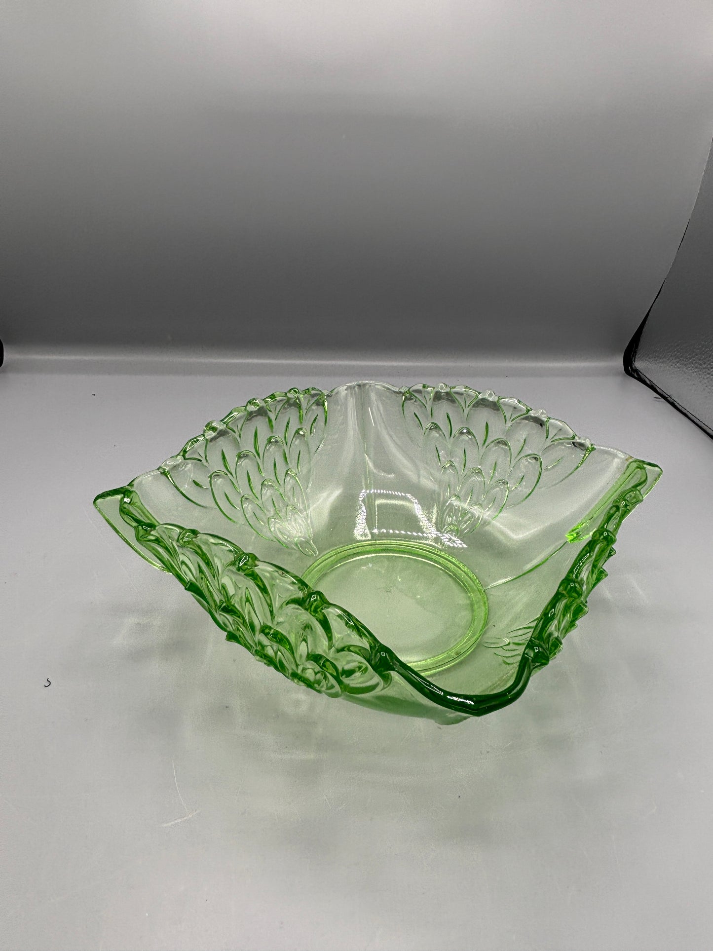 Vintage Czech Uranium glass fruit bowl
