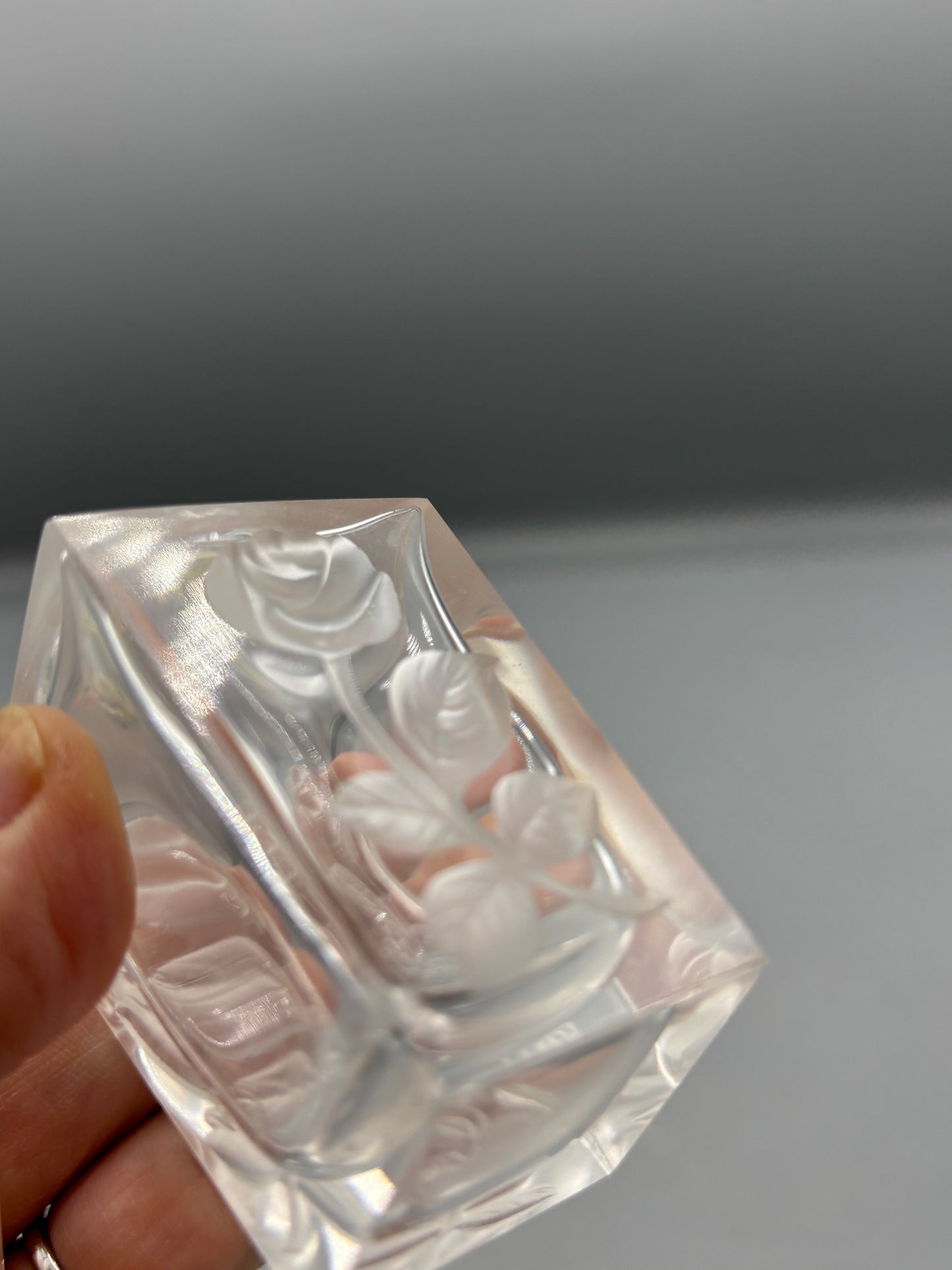 Vintage hand blown perfume bottle etched with roses