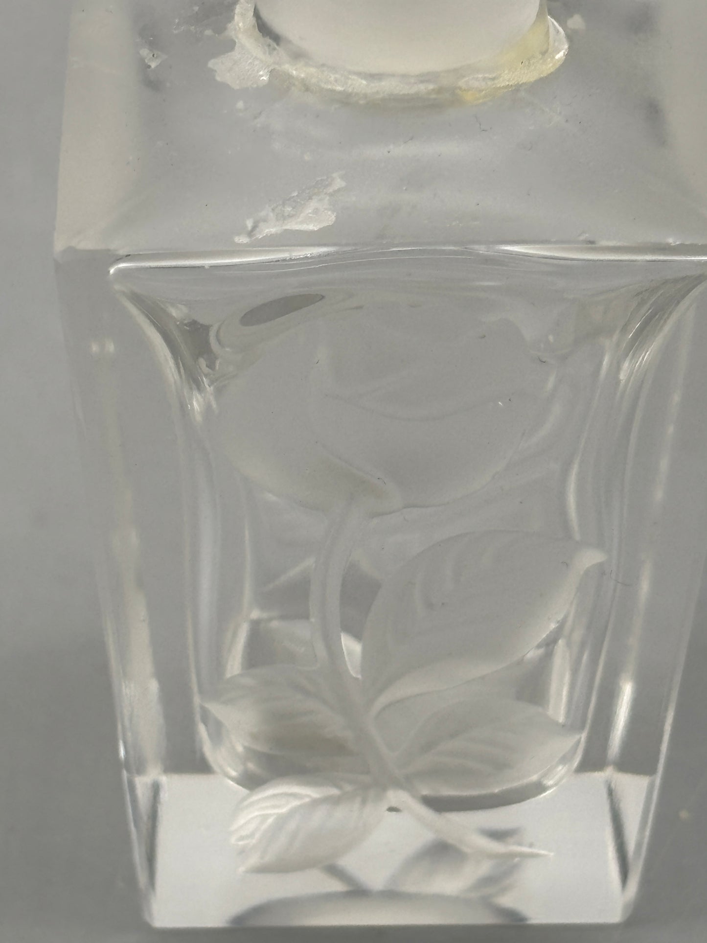 Vintage hand blown perfume bottle etched with roses