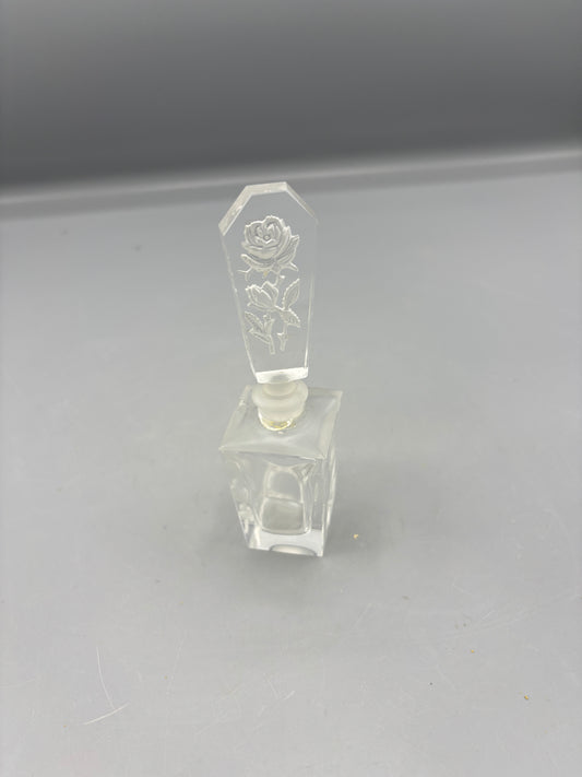 Vintage hand blown perfume bottle etched with roses