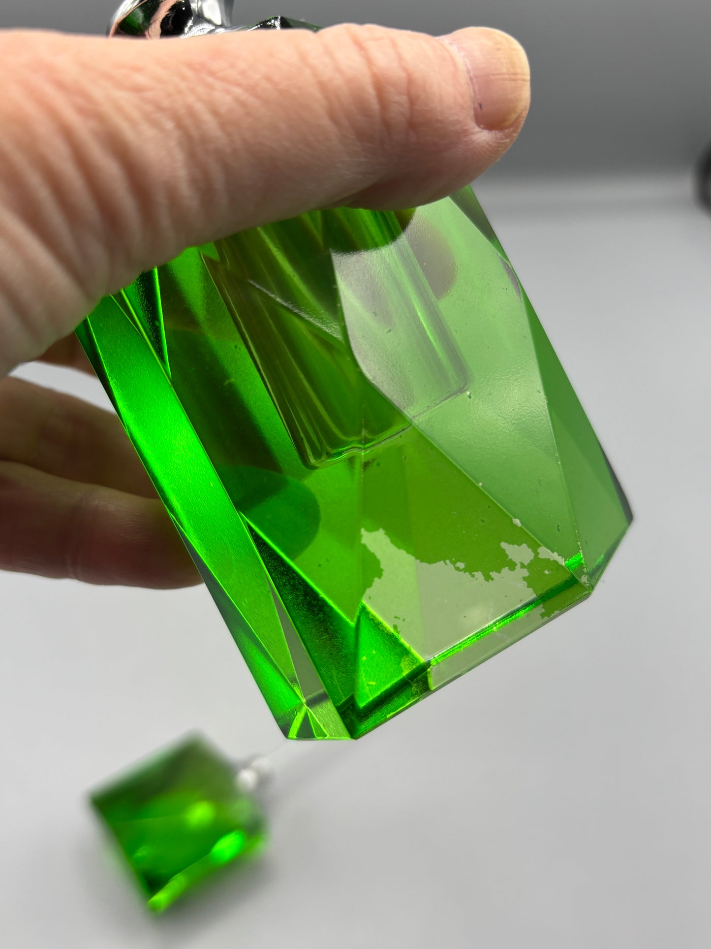Beveled green Crystal perfume bottle with crystal stopper