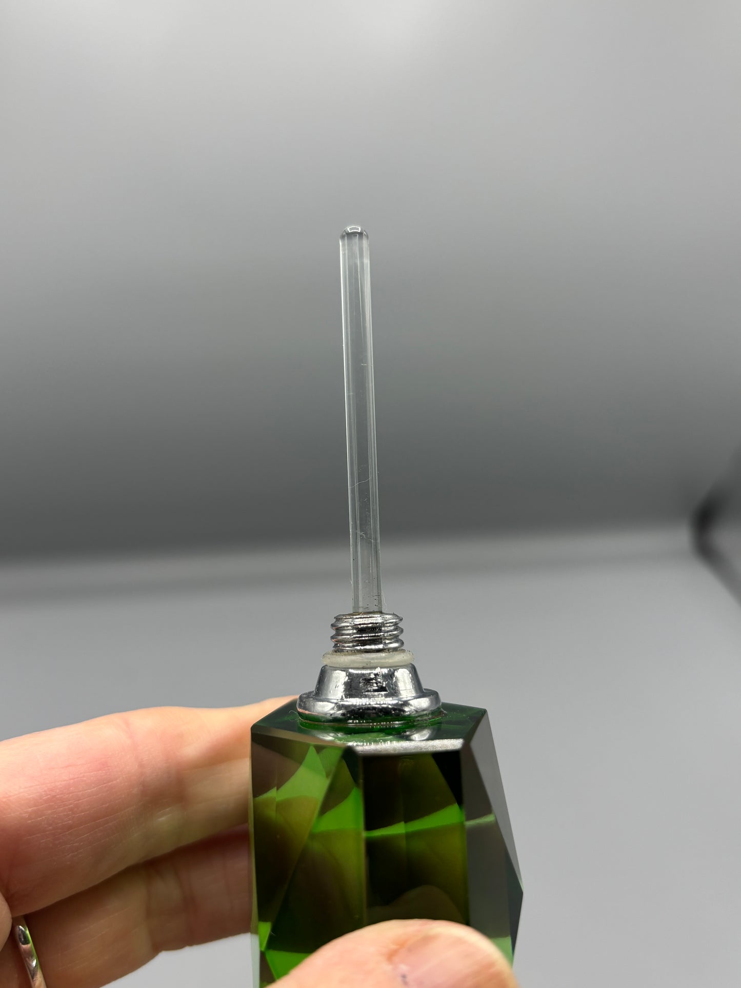 Beveled green Crystal perfume bottle with crystal stopper