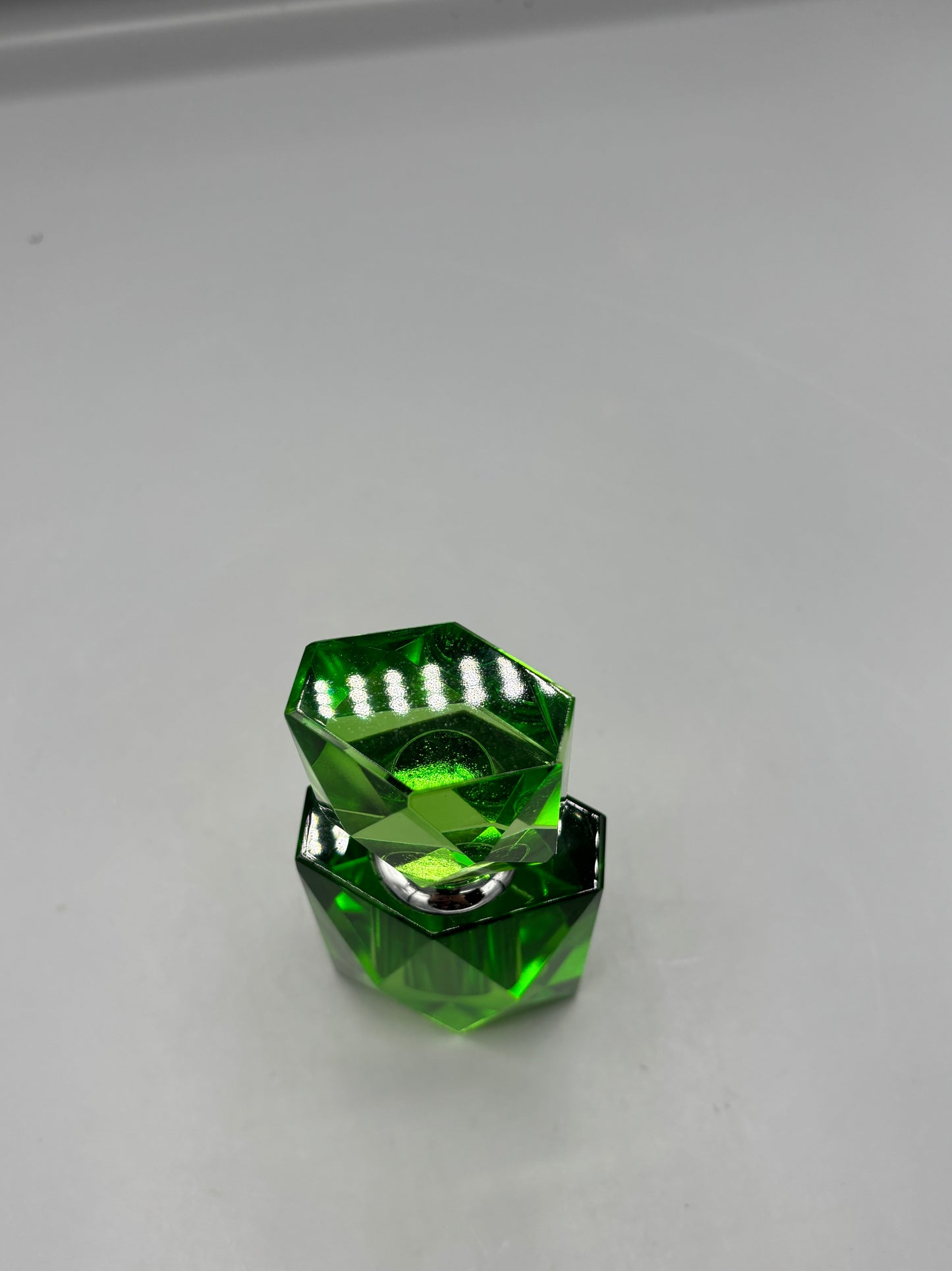 Beveled green Crystal perfume bottle with crystal stopper