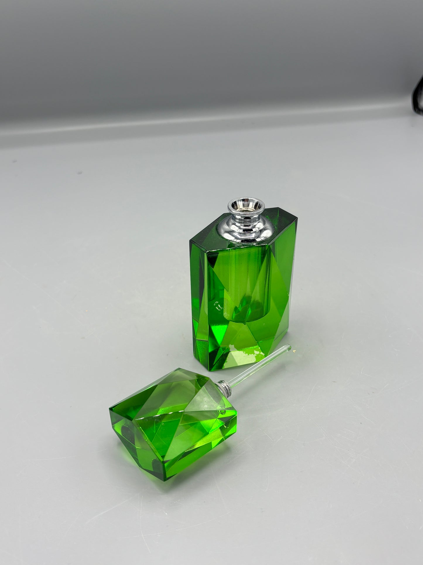 Beveled green Crystal perfume bottle with crystal stopper