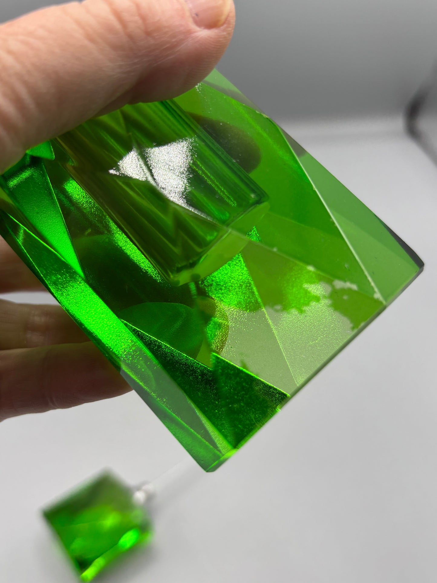 Beveled green Crystal perfume bottle with crystal stopper