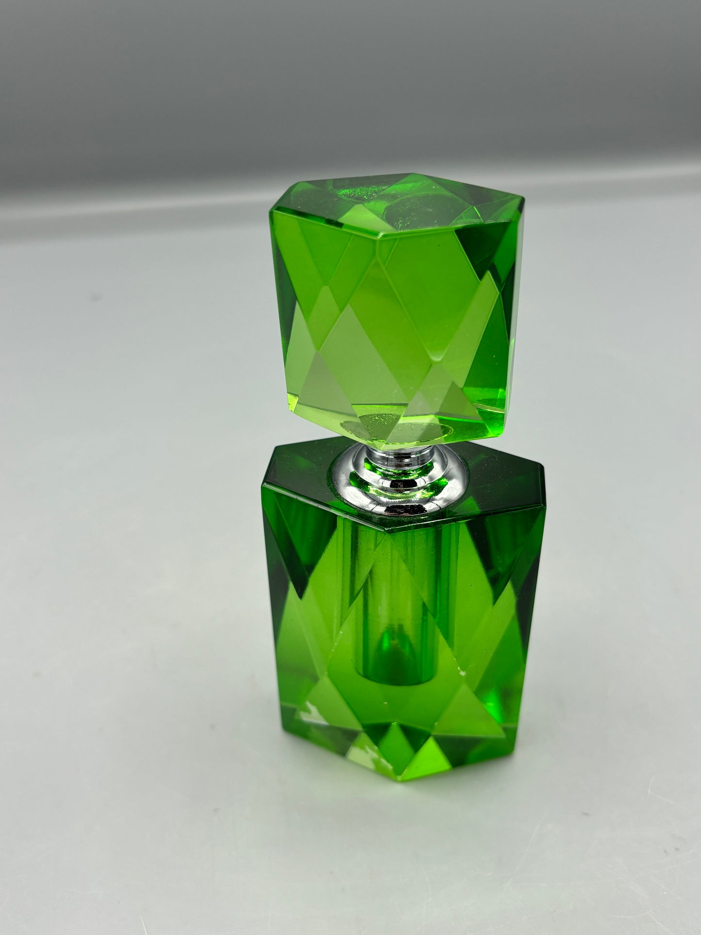 Beveled green Crystal perfume bottle with crystal stopper