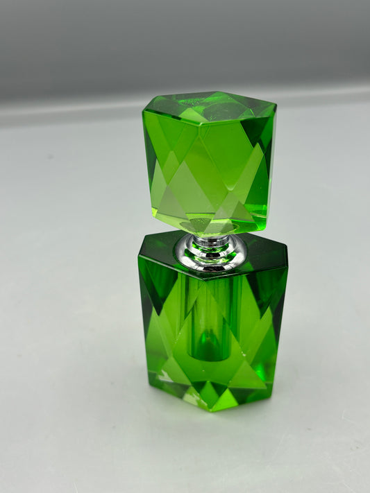 Beveled green Crystal perfume bottle with crystal stopper