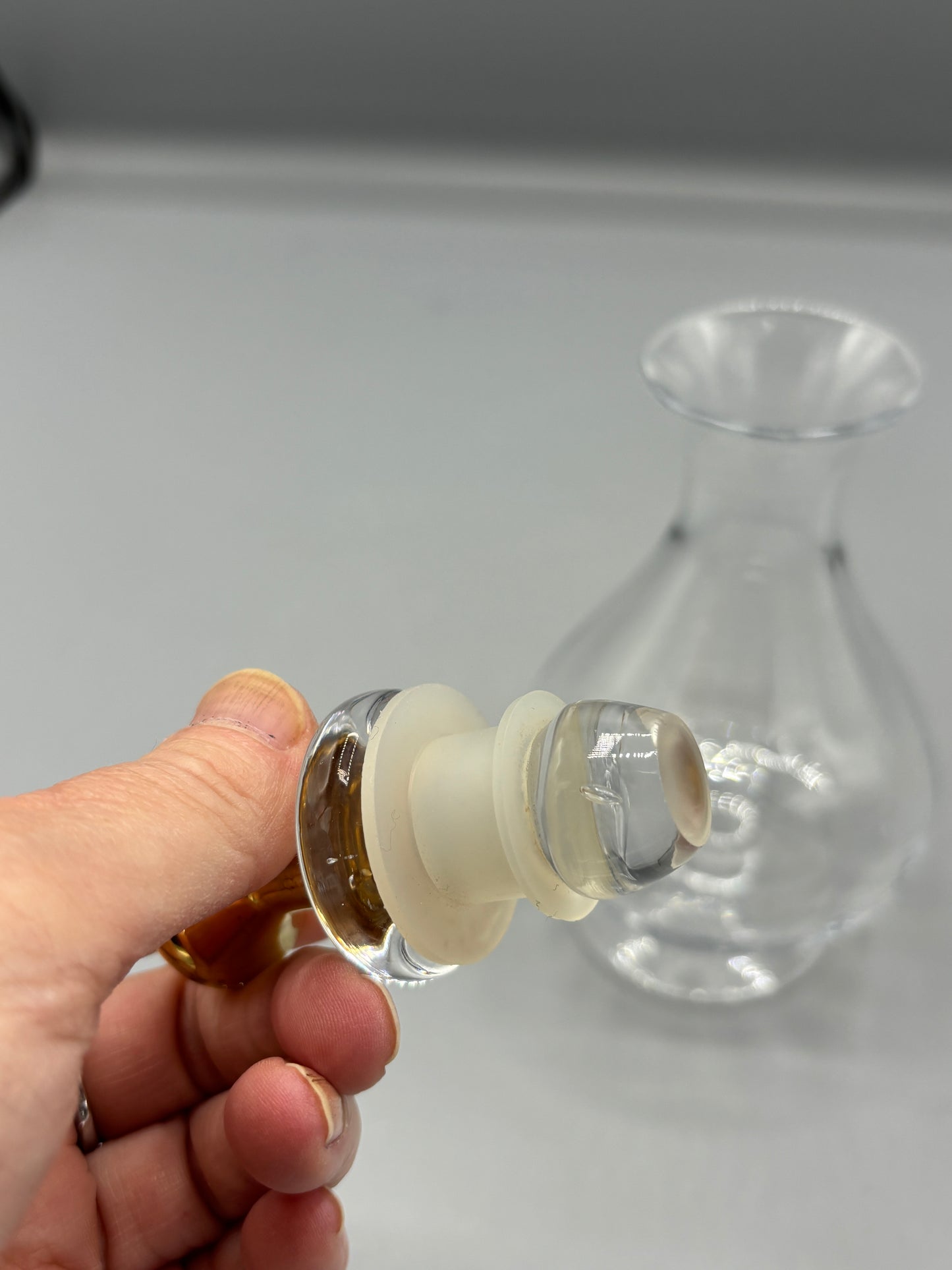 Hand blown glass  perfume bottle with gold stopper