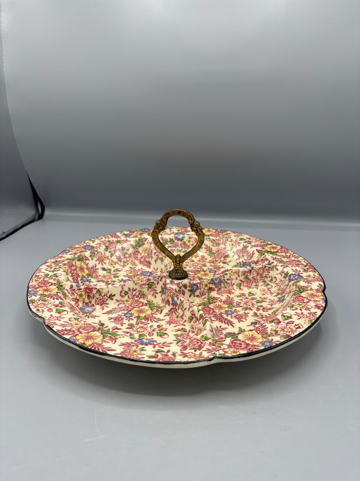 Vintage divided Chintz porcelain serving dish