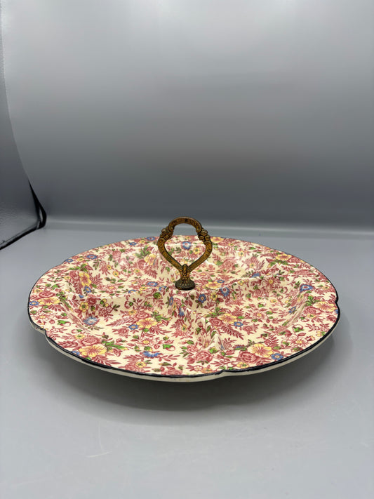 Vintage divided Chintz porcelain serving dish