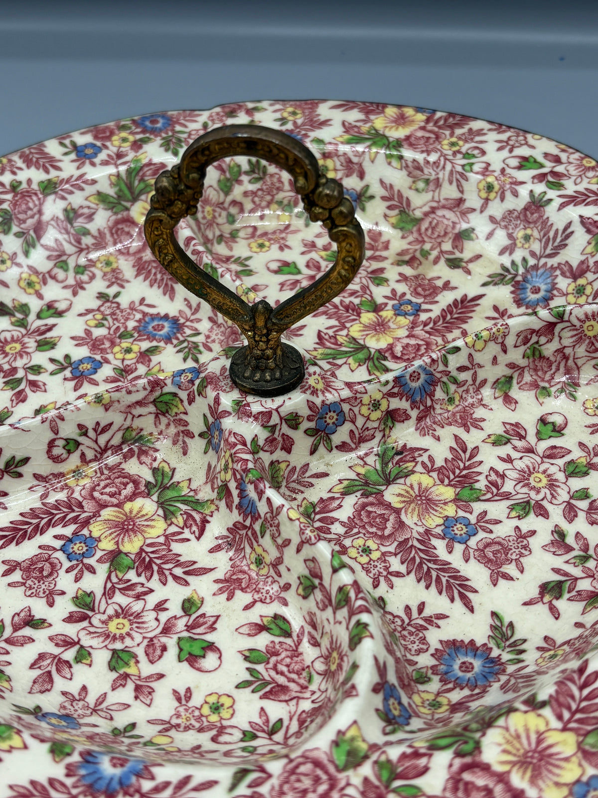 Vintage divided Chintz porcelain serving dish