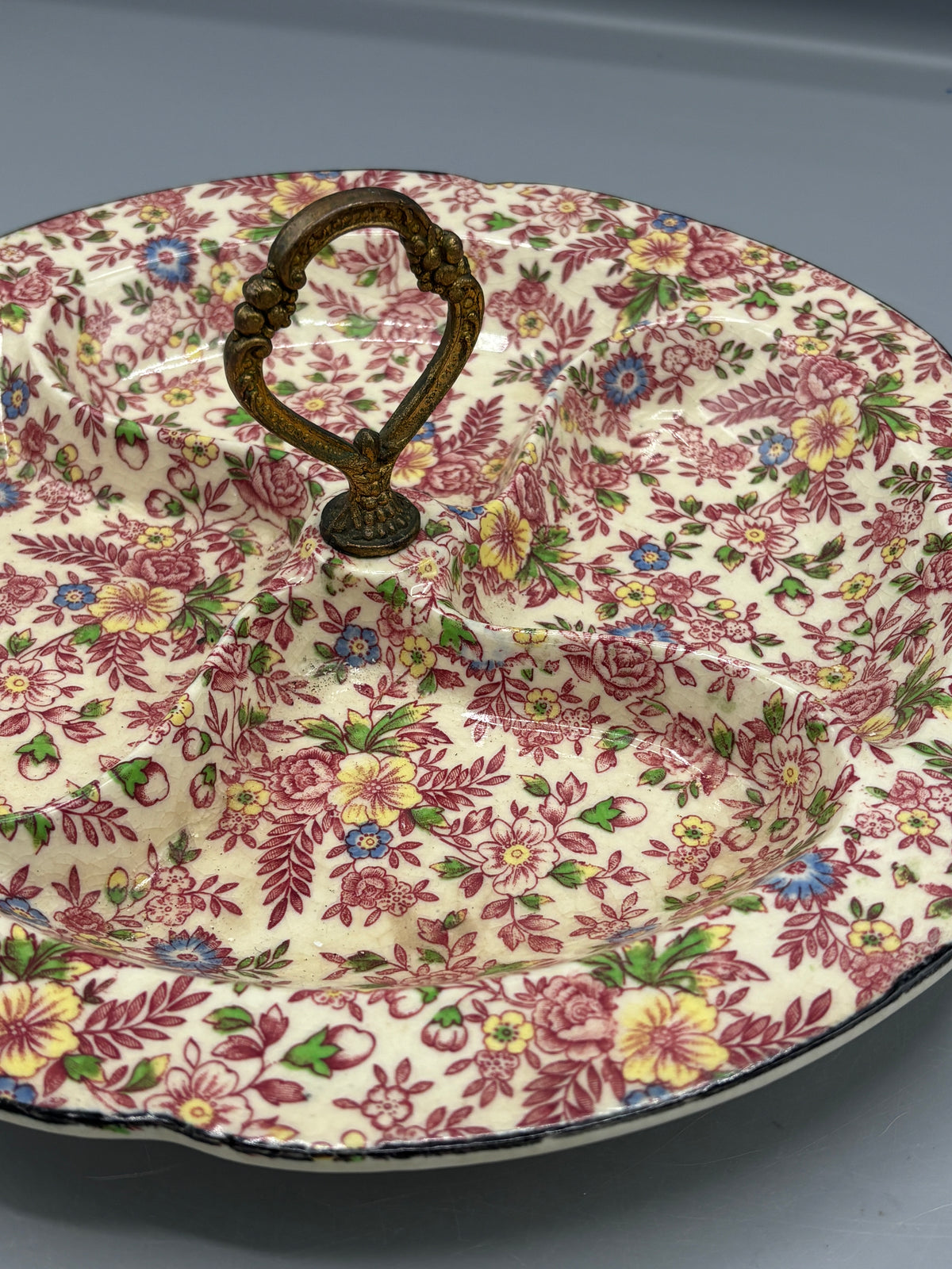 Vintage divided Chintz porcelain serving dish