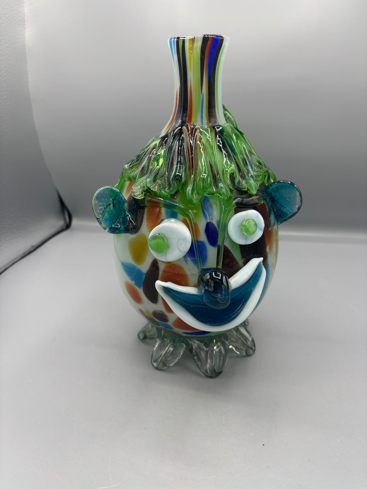 Vintage hand blown art glass clown bottle
