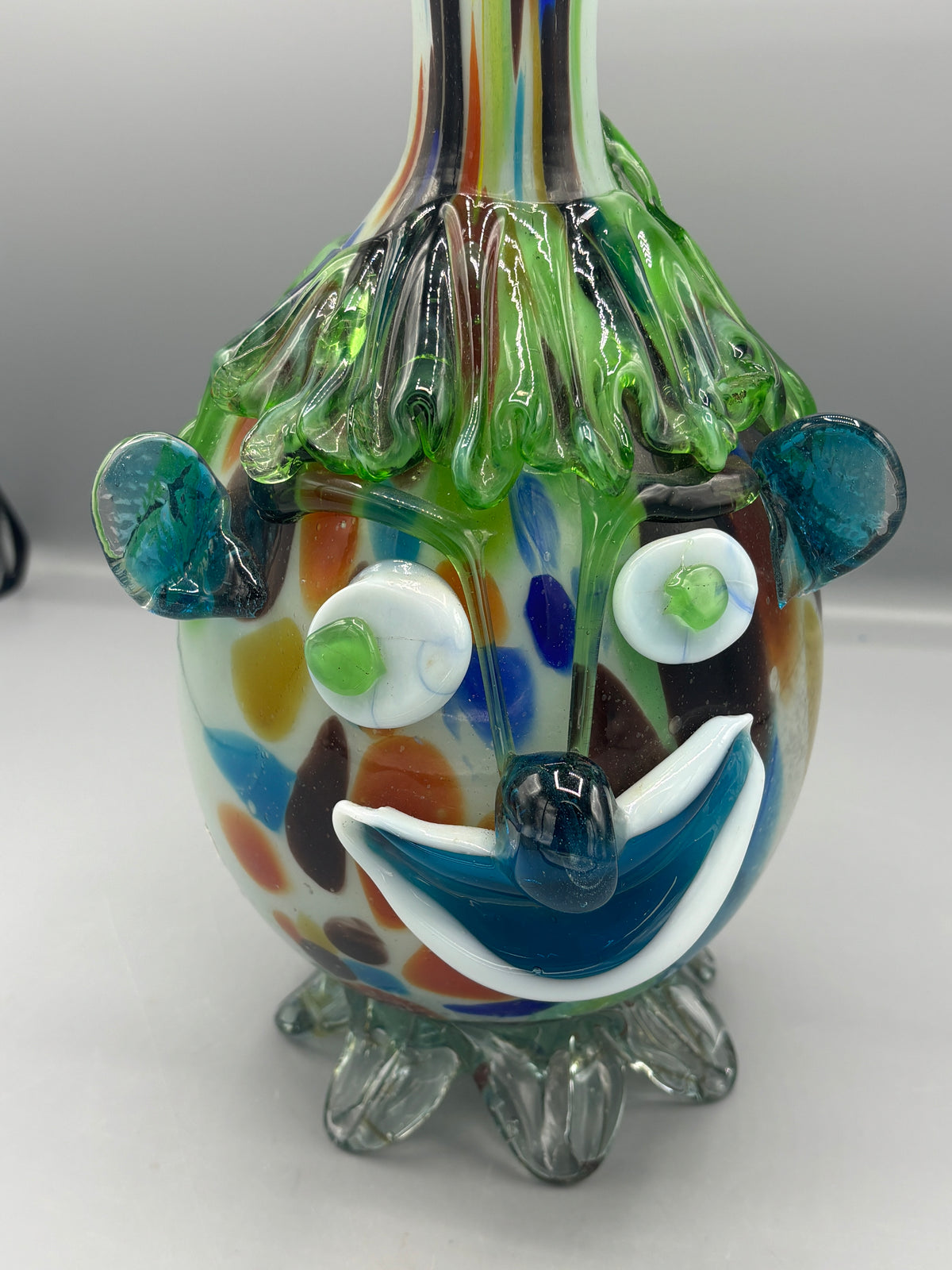 Vintage hand blown art glass clown bottle