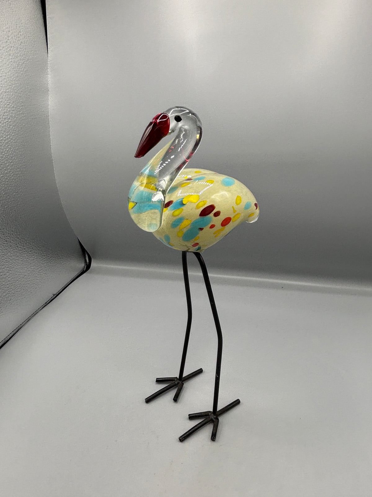 Handblown art glass flamingo figure on wire