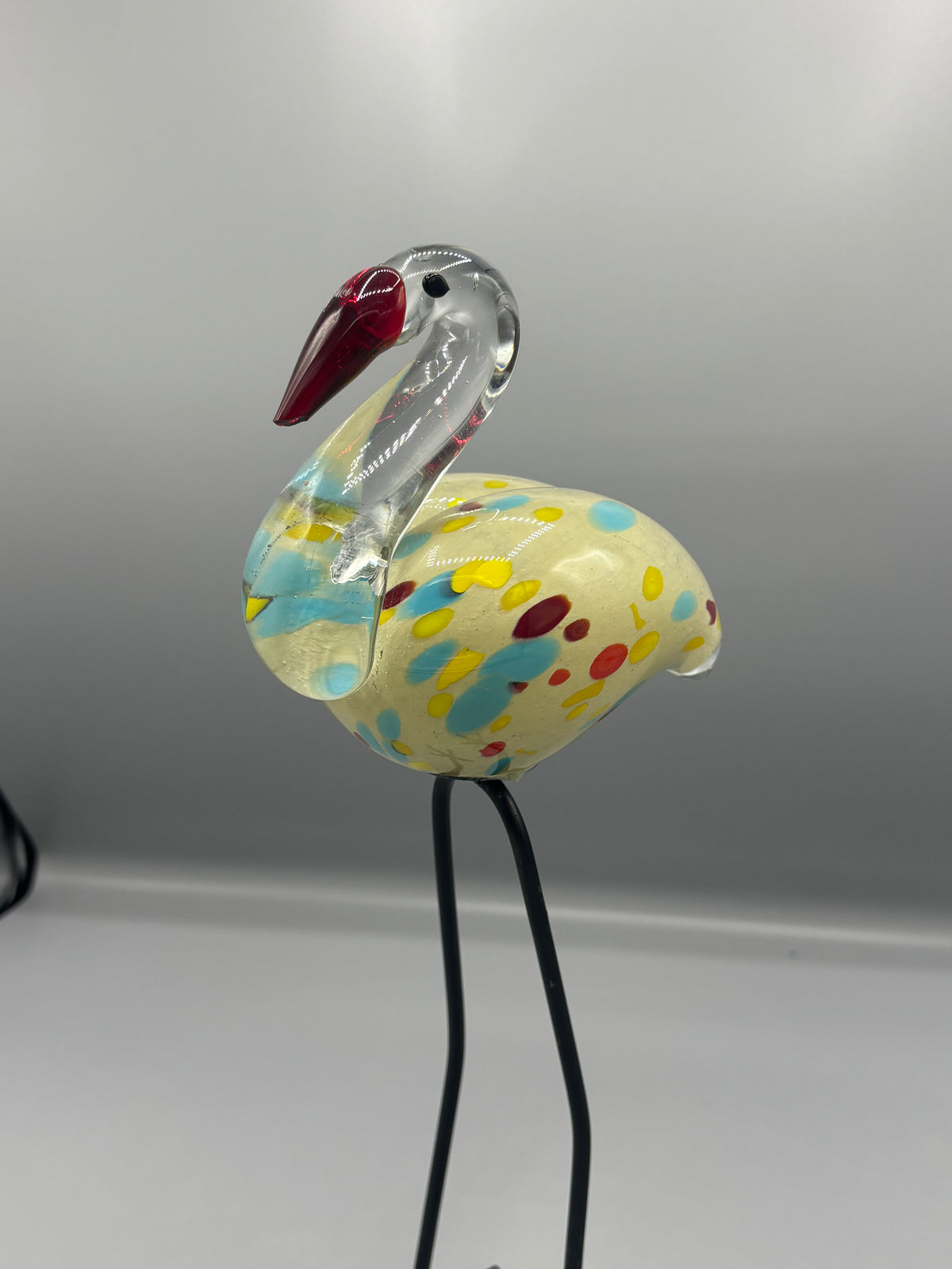 Handblown art glass flamingo figure on wire