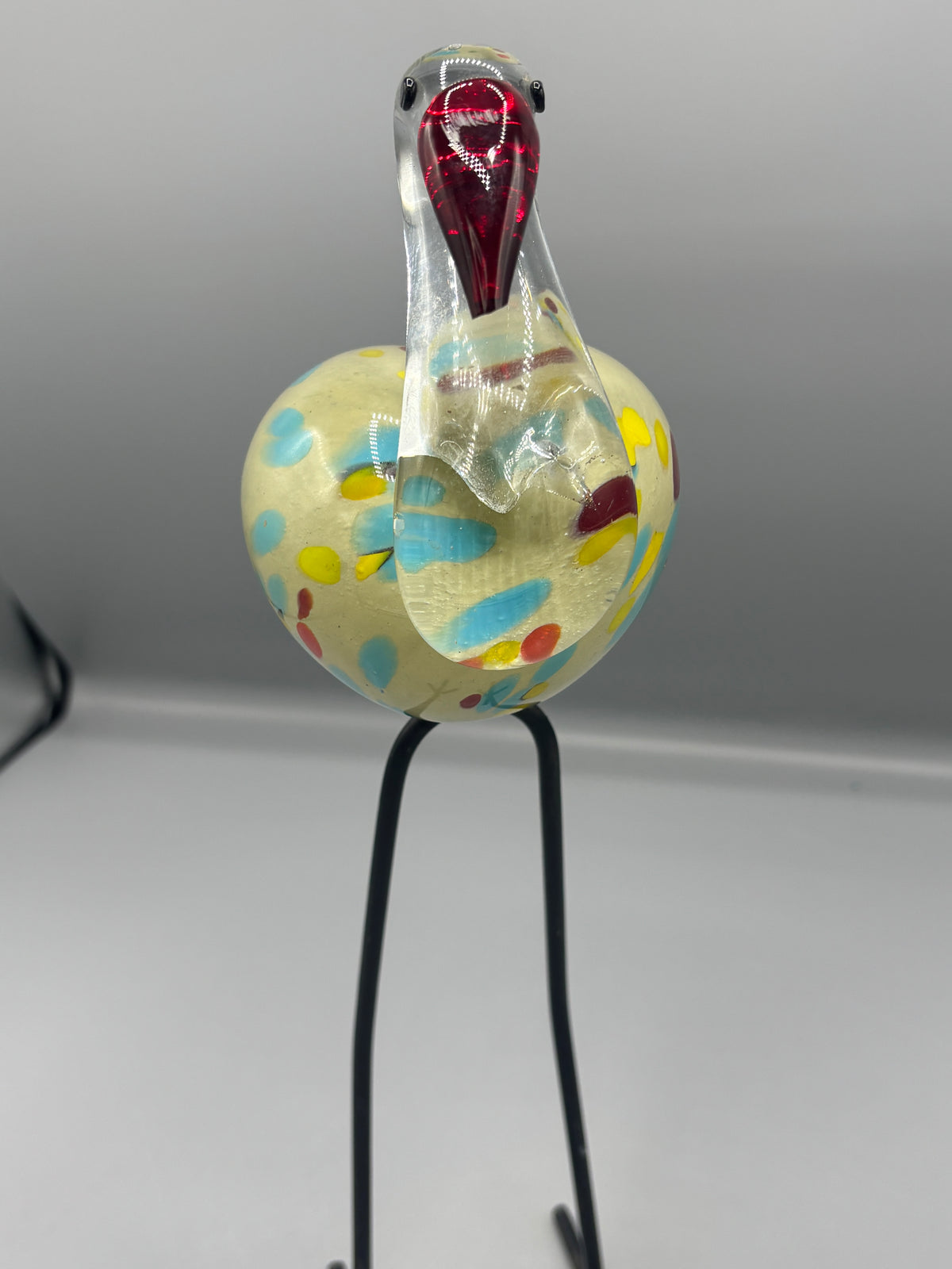 Handblown art glass flamingo figure on wire