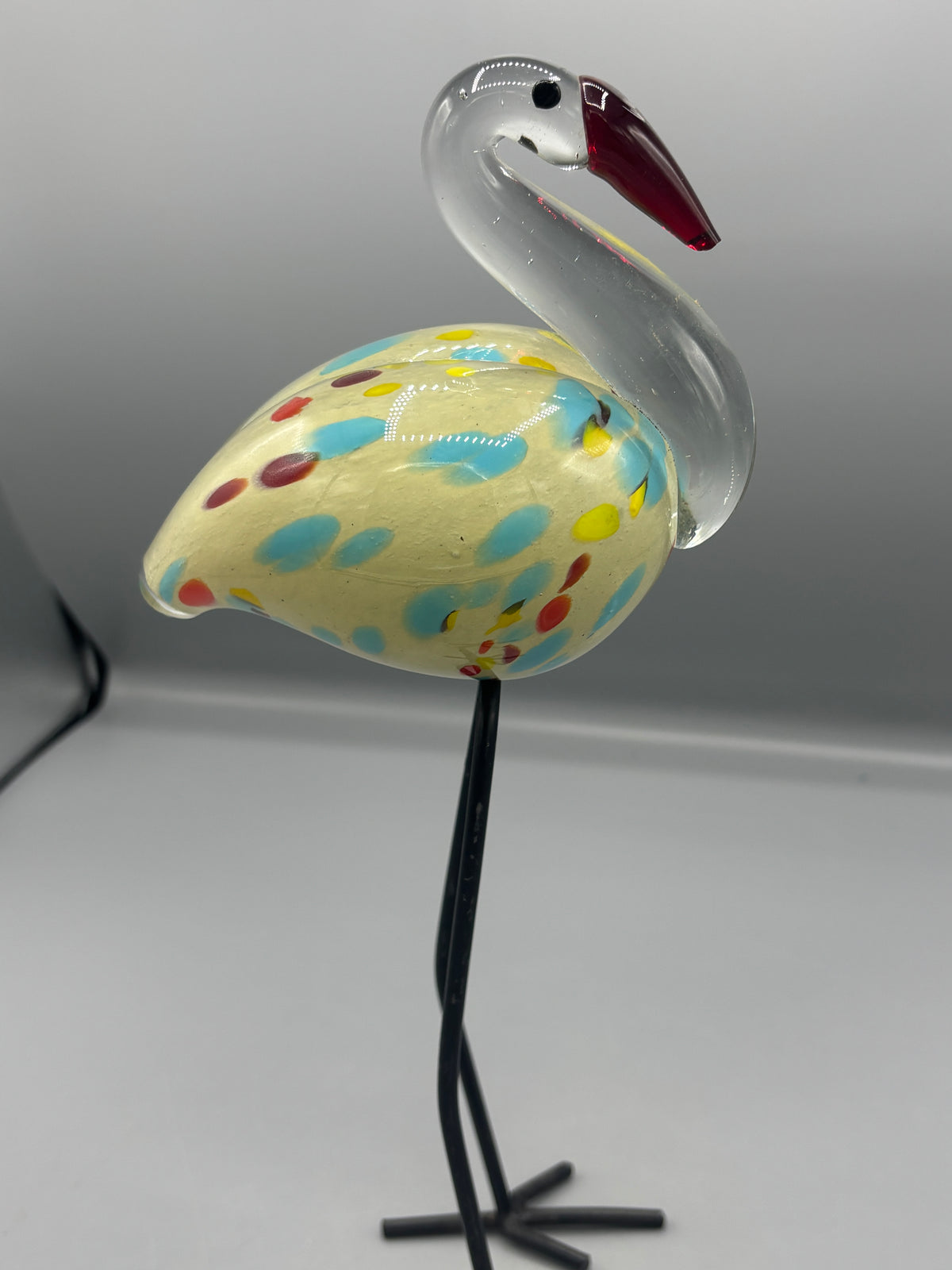 Handblown art glass flamingo figure on wire