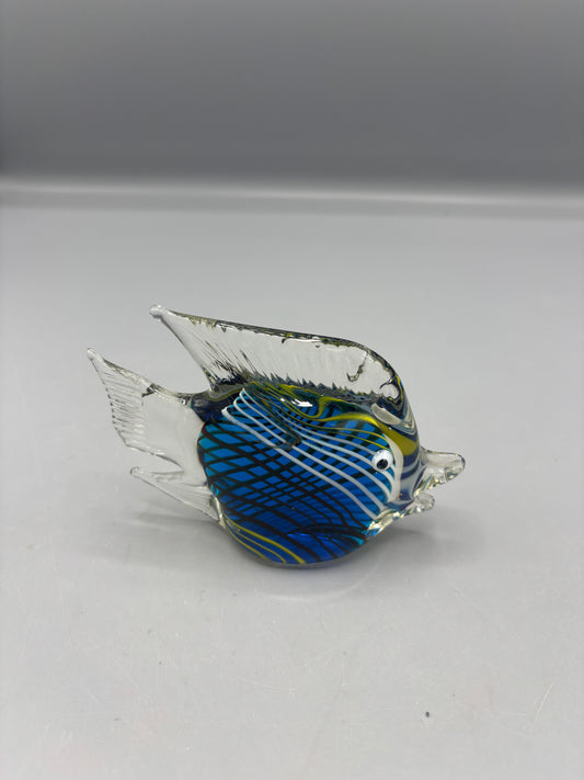 Vintage cobalt with yellow stipes art glass fish