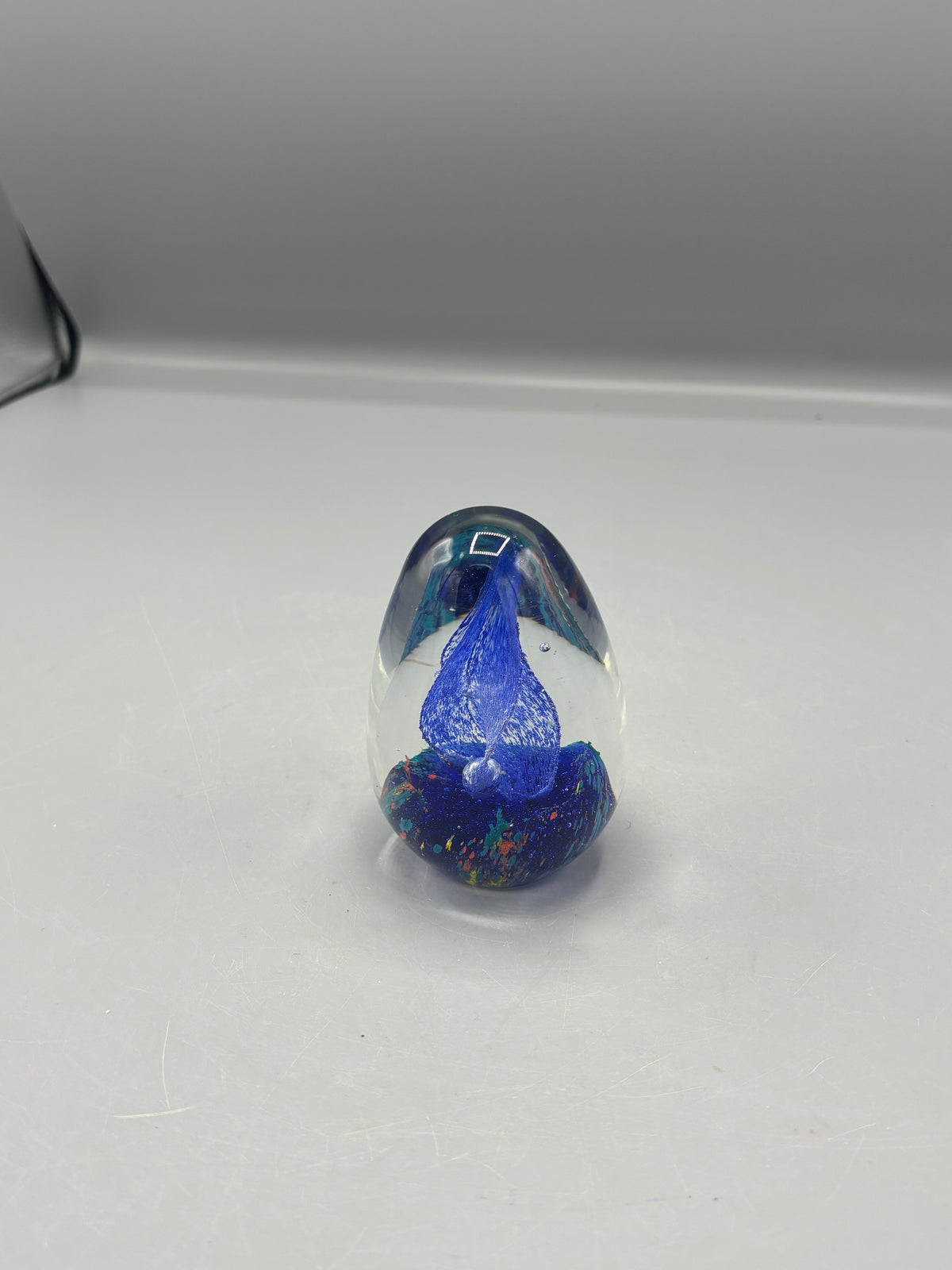 Art glass blue egg with flame