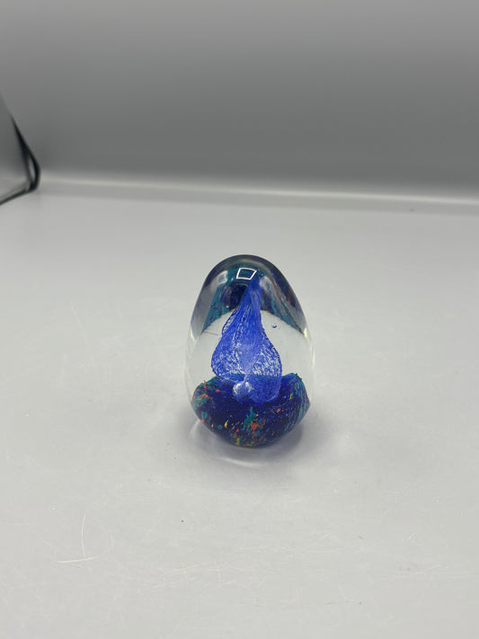 Art glass blue egg with flame