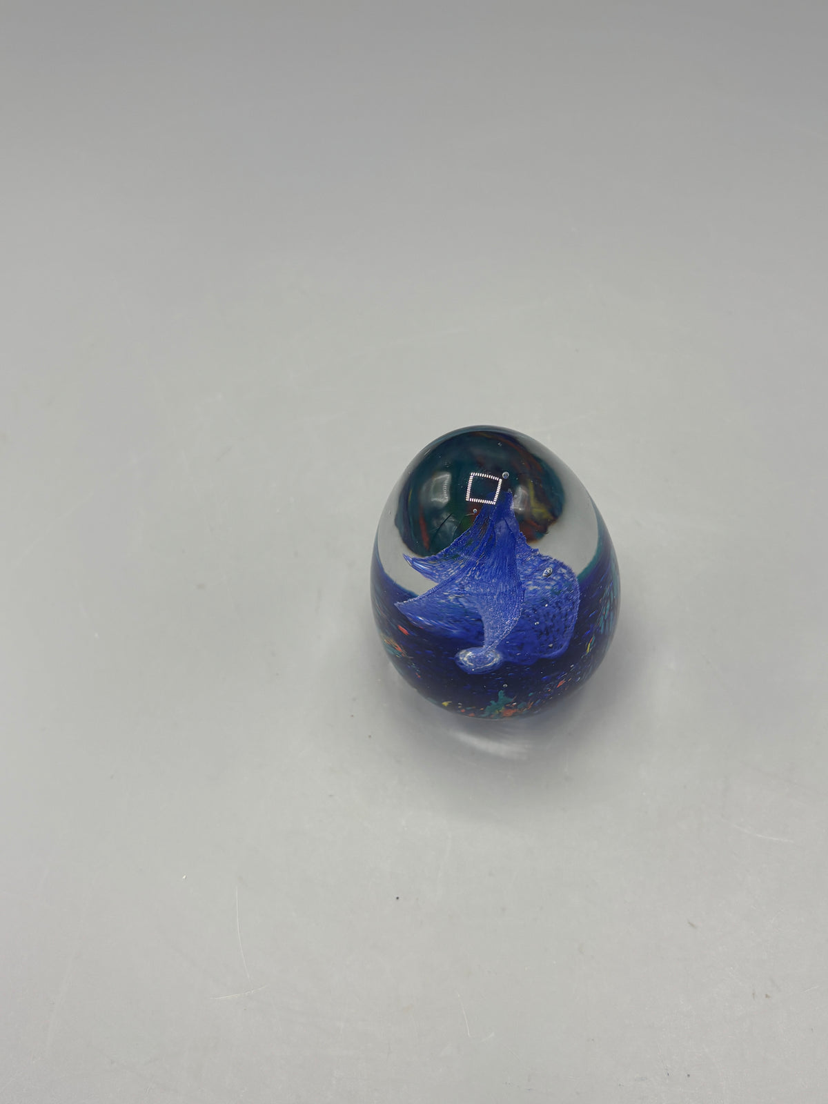 Art glass blue egg with flame