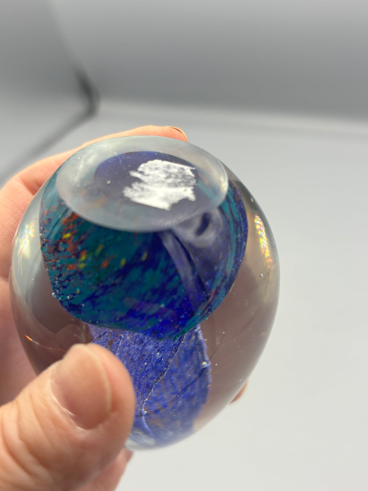 Art glass blue egg with flame