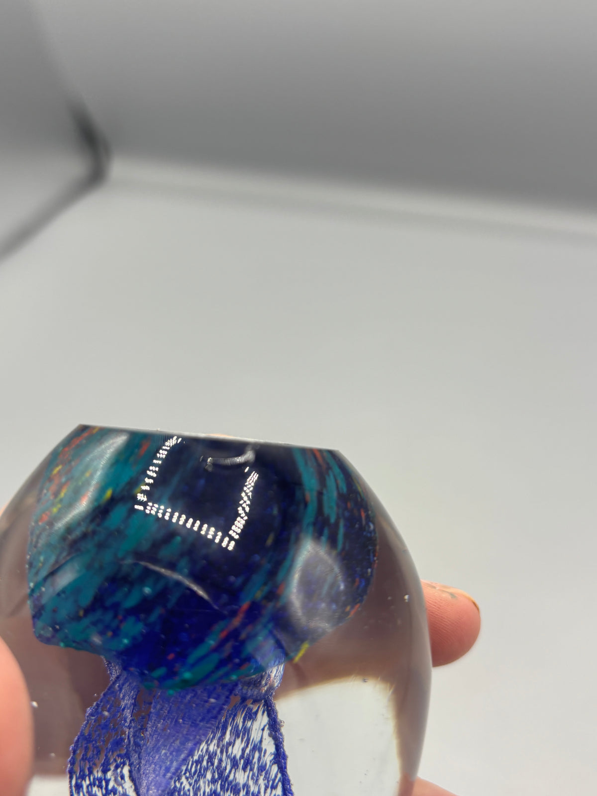 Art glass blue egg with flame
