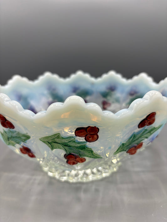 Milk glass to clear bowl Holly & Berry