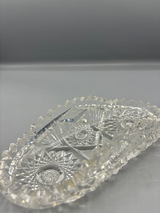 Antique ABC brillant cut crystal rolled relish dish