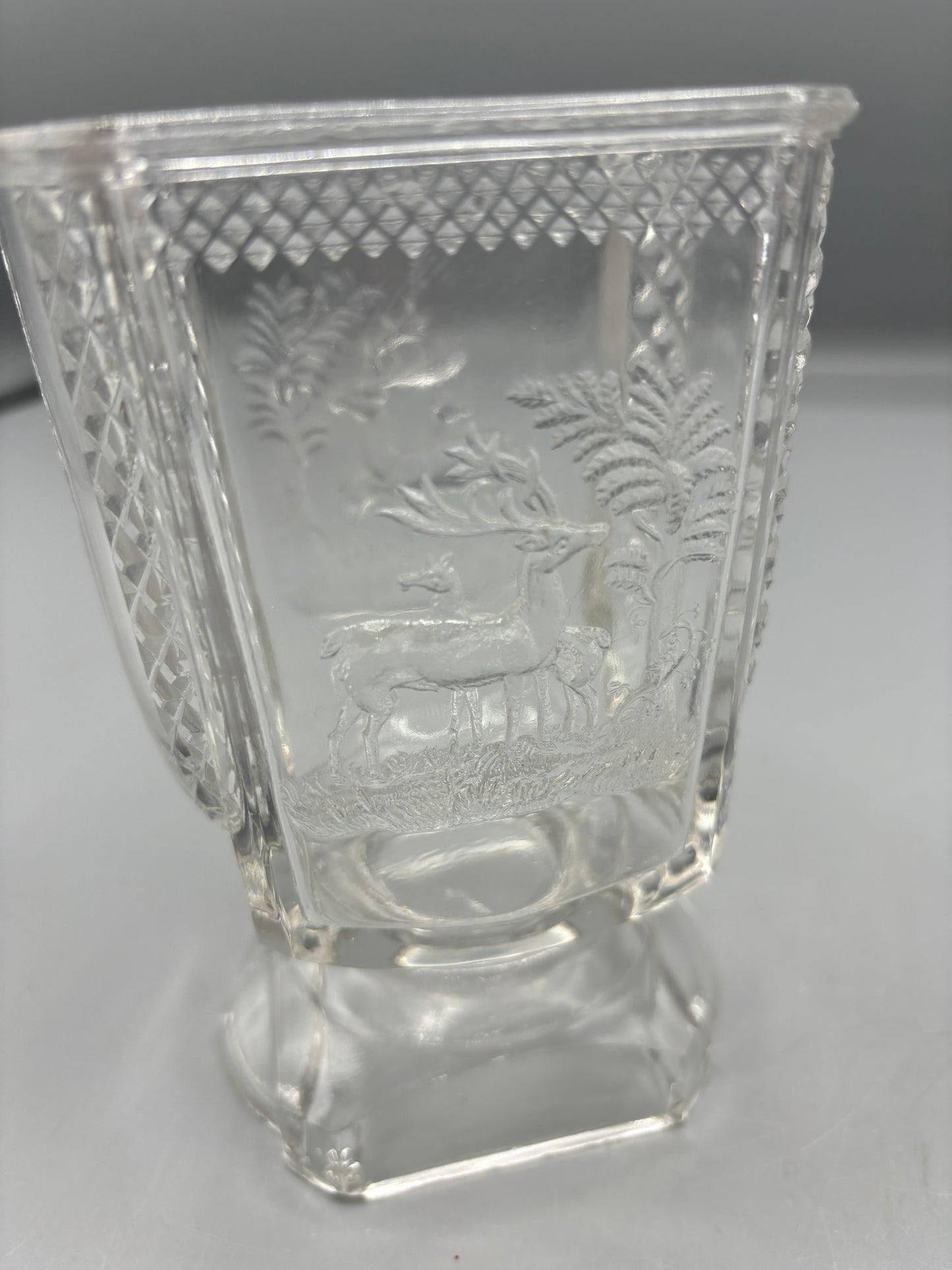 EAPG Deer & Pine tree footed glass