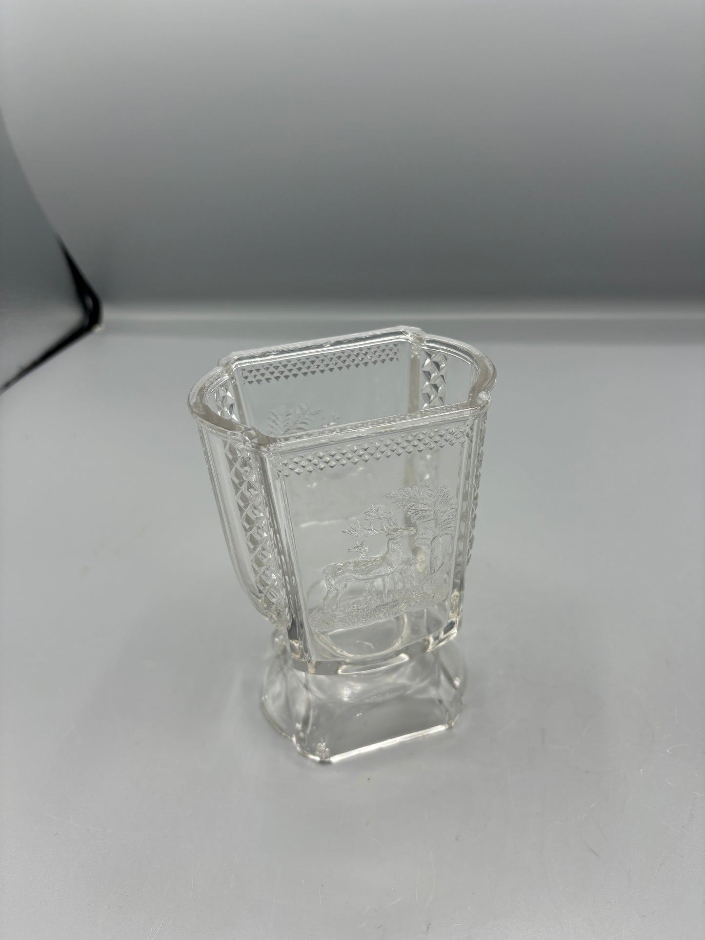 EAPG Deer & Pine tree footed glass