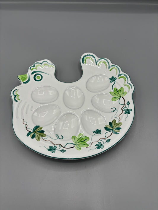 Village pottery hen chick egg plate