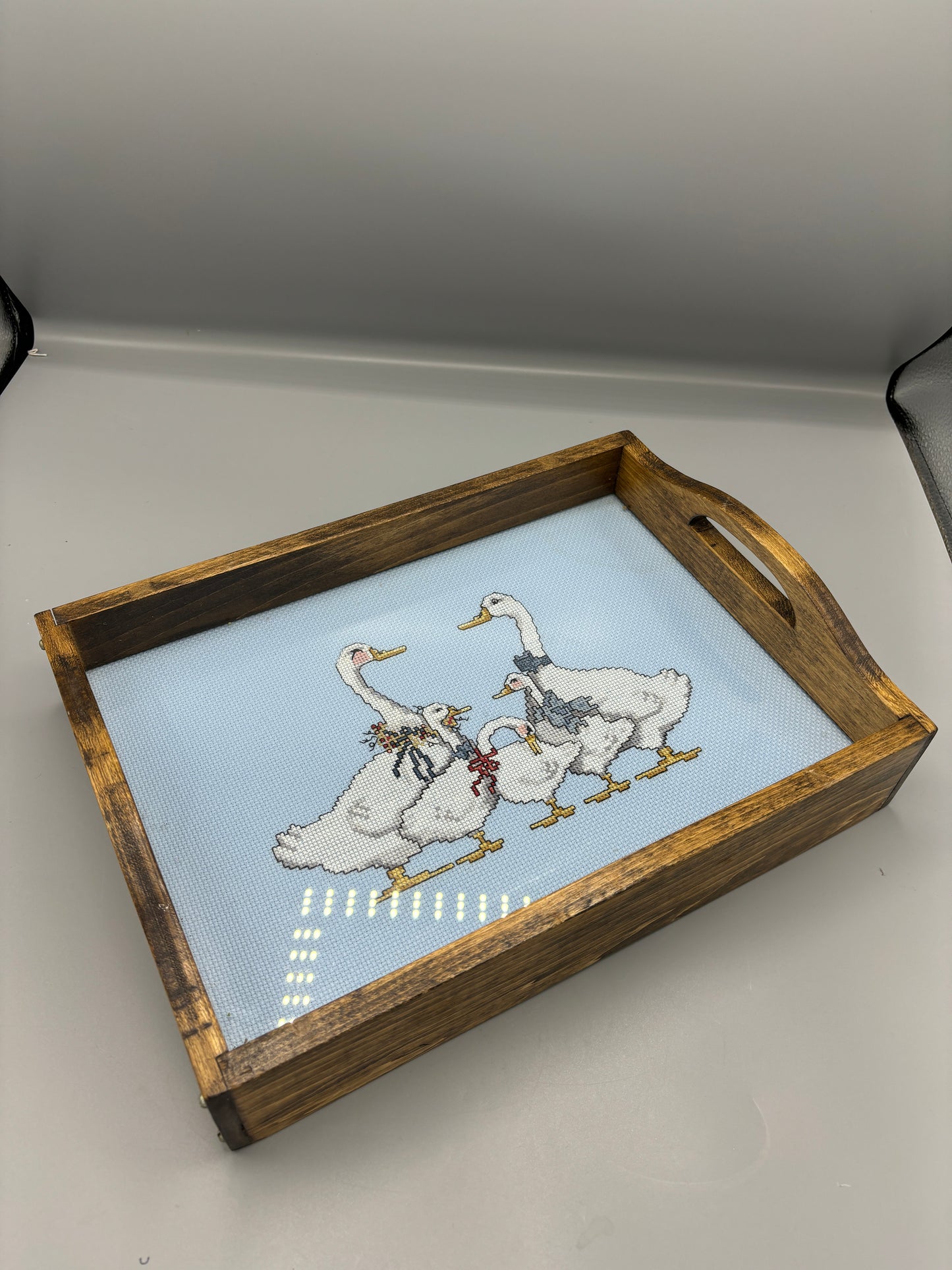 Vintage Cross stitch tray with ducks