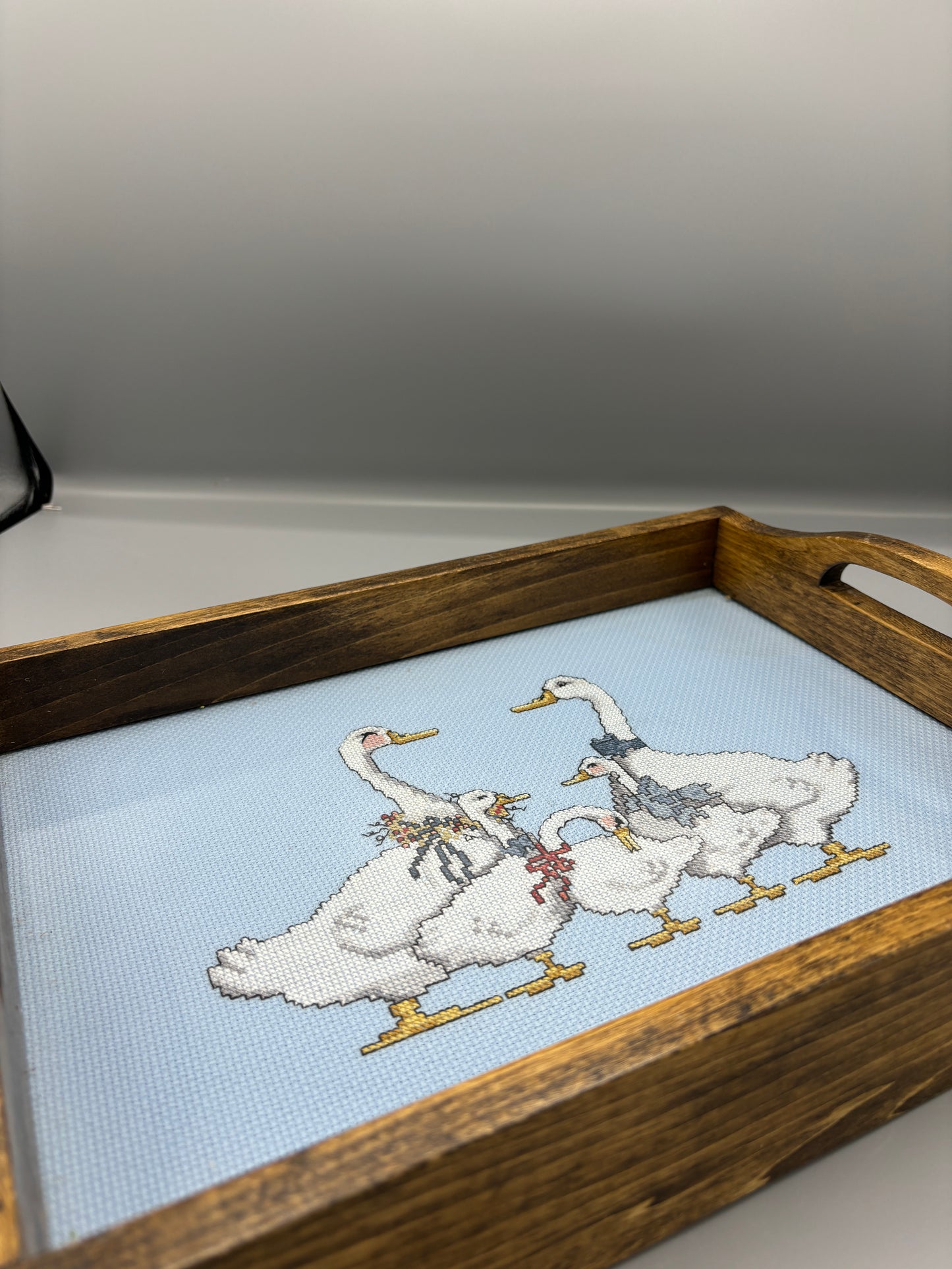 Vintage Cross stitch tray with ducks