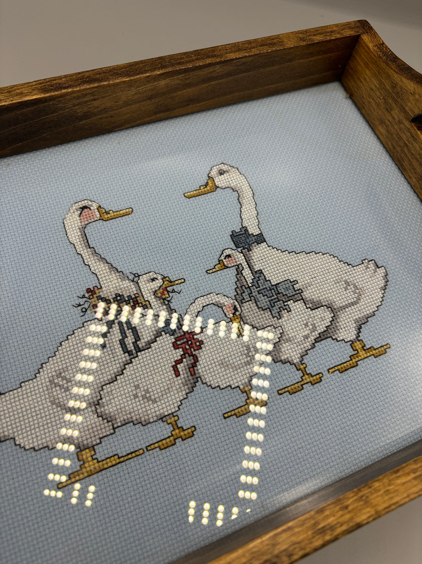 Vintage Cross stitch tray with ducks