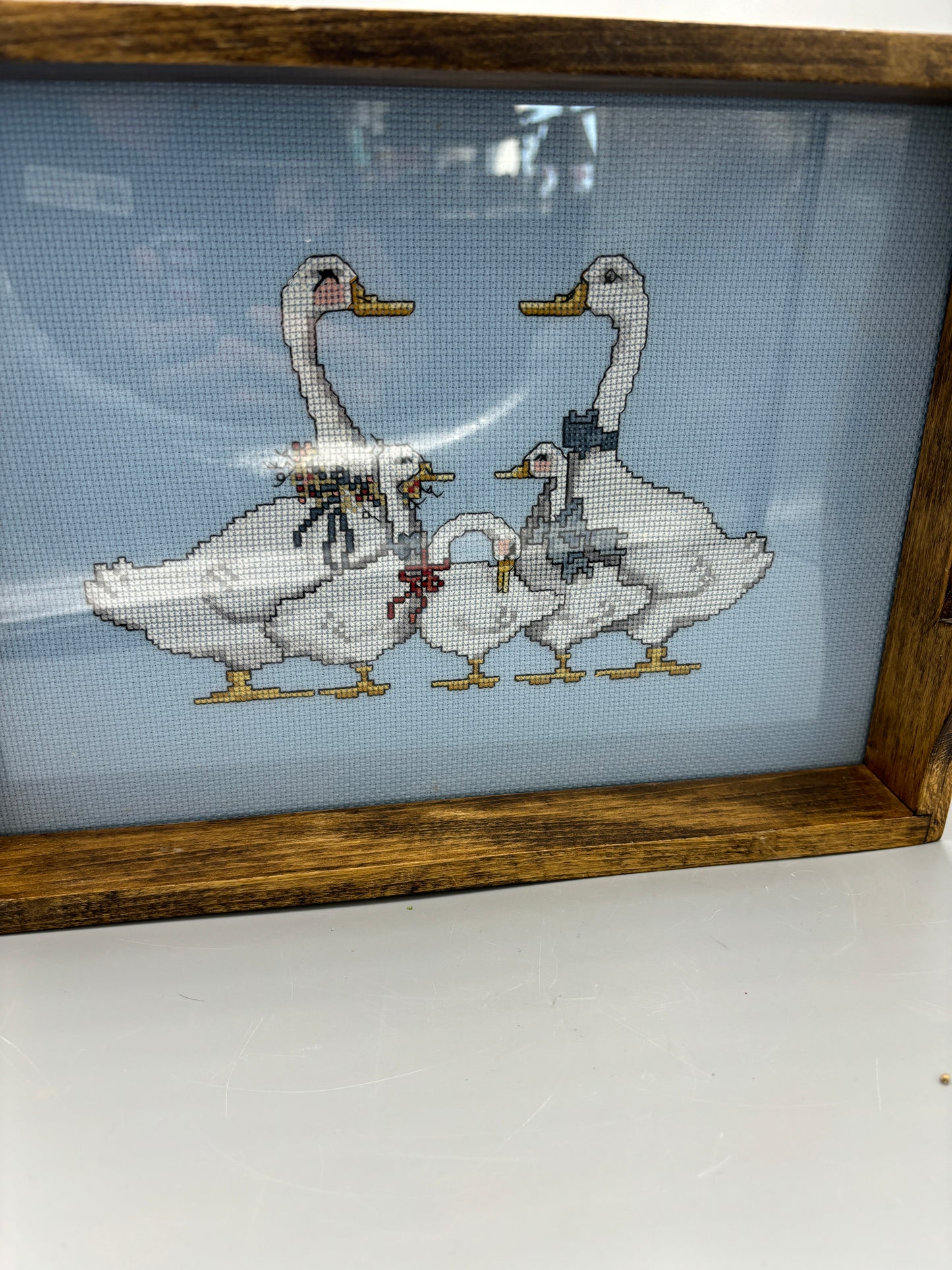 Vintage Cross stitch tray with ducks