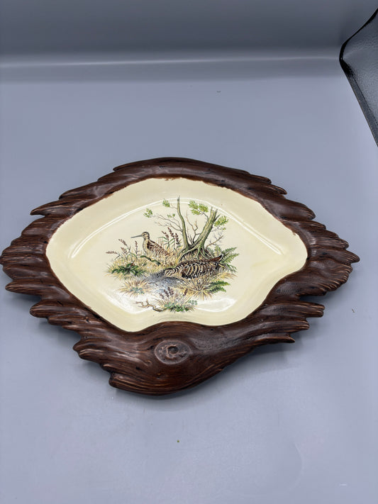 Vintage signed brown bird platter frame