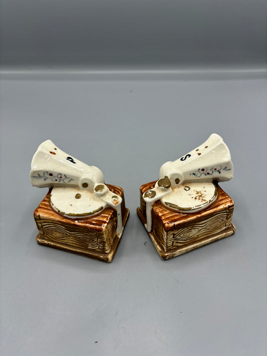 Vintage phonograph record salt & pepper