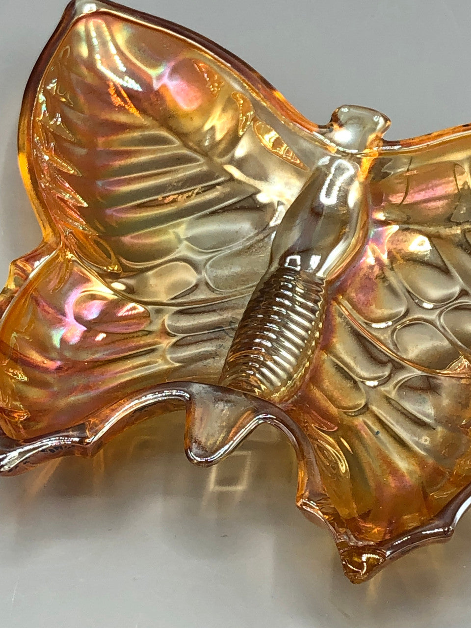 Vintage Iridescent orange butterfly dish