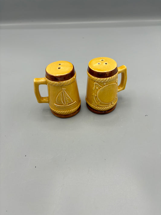 Vintage nautical yellow & brown salt and pepper