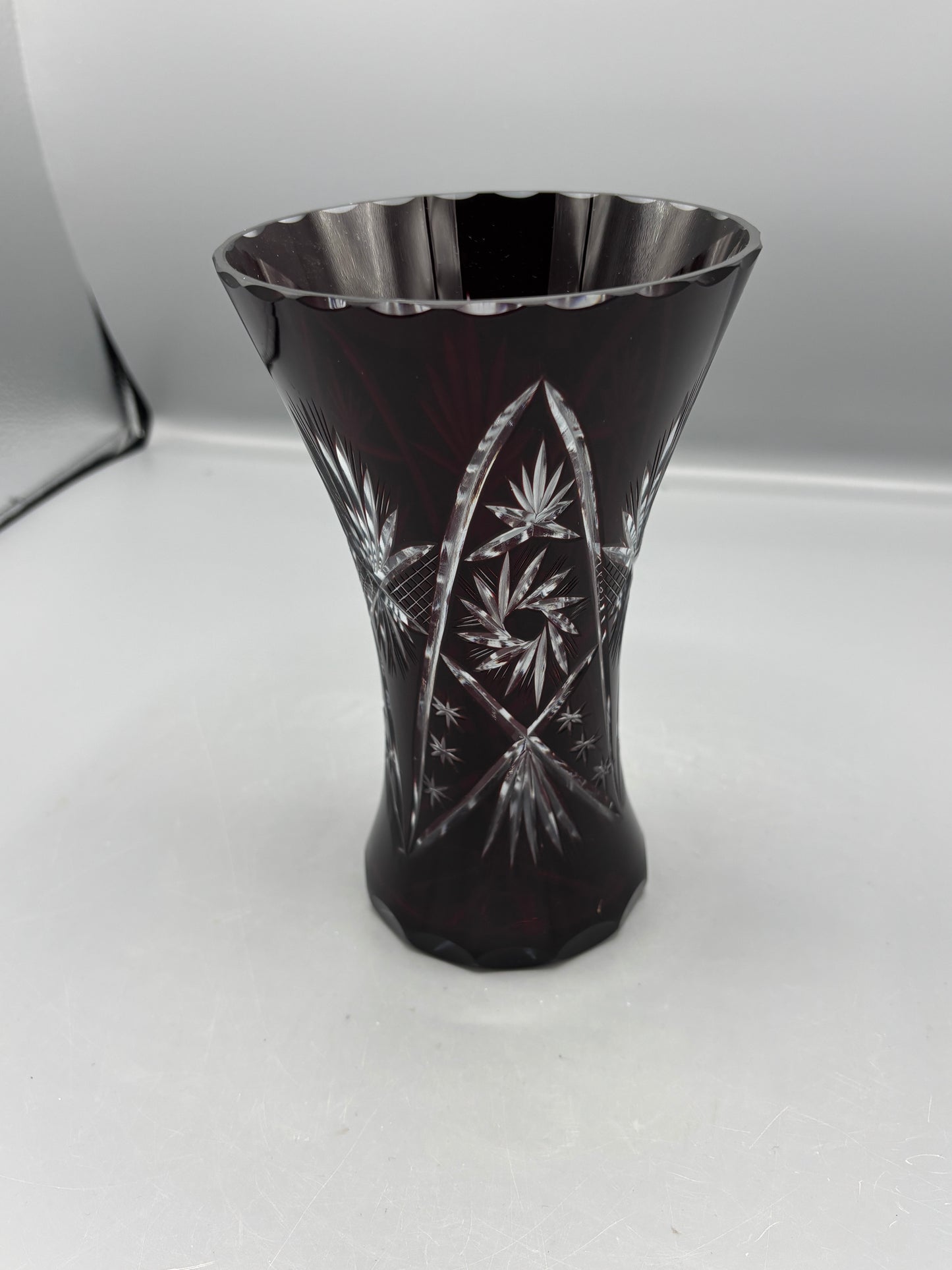 Bohemian ruby red cut to clear glass