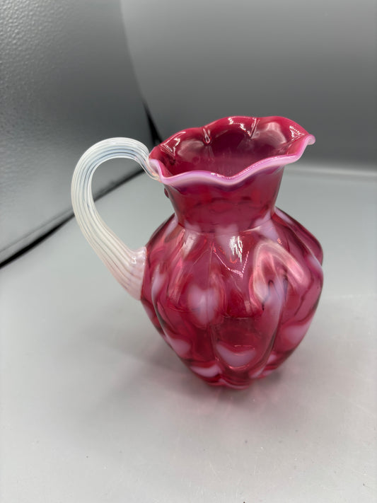 Fenton art glass pitcher cranberry opalescent hearts