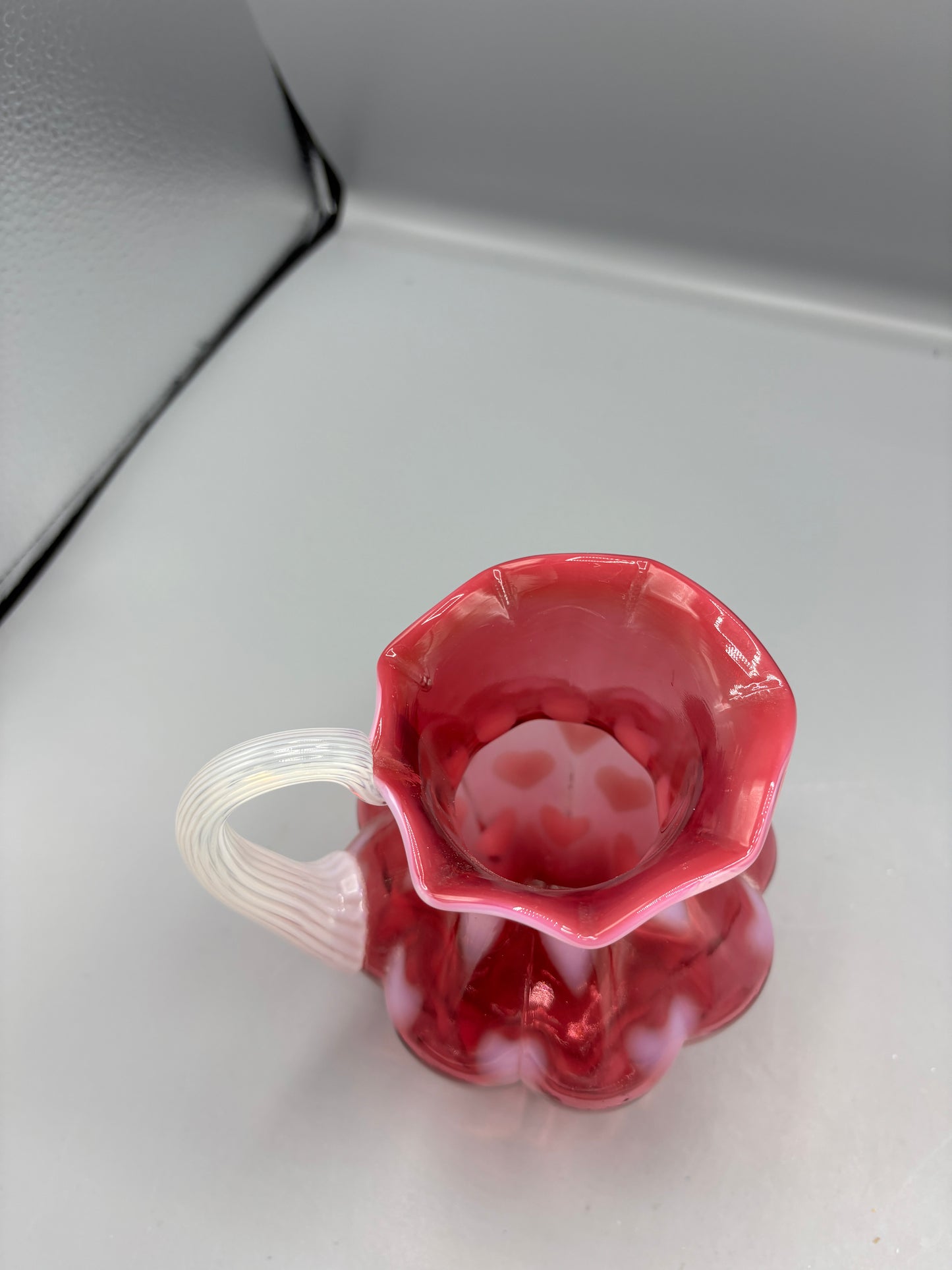 Fenton art glass pitcher cranberry opalescent hearts