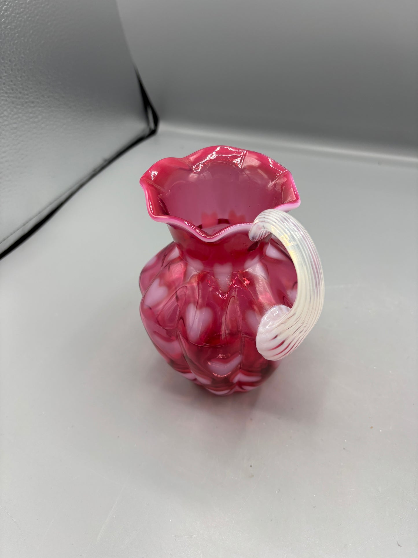 Fenton art glass pitcher cranberry opalescent hearts