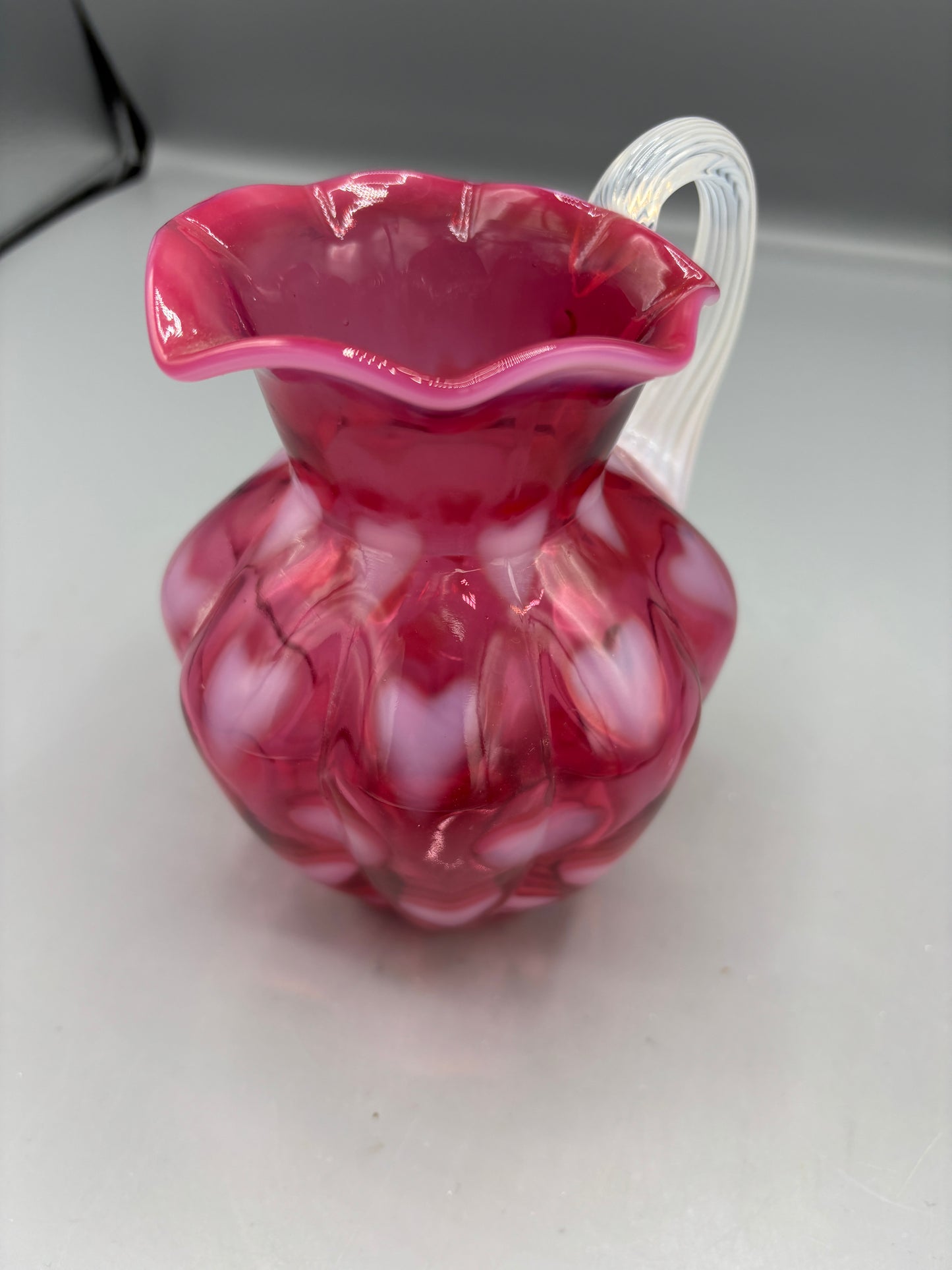 Fenton art glass pitcher cranberry opalescent hearts